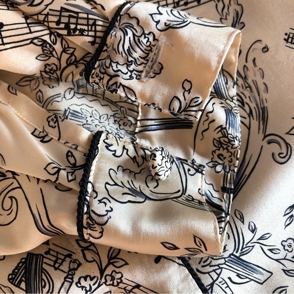 VINTAGE blush black pure silk,cherubs angel musical print long sleeve blouse 12 - Picture 11 of 11